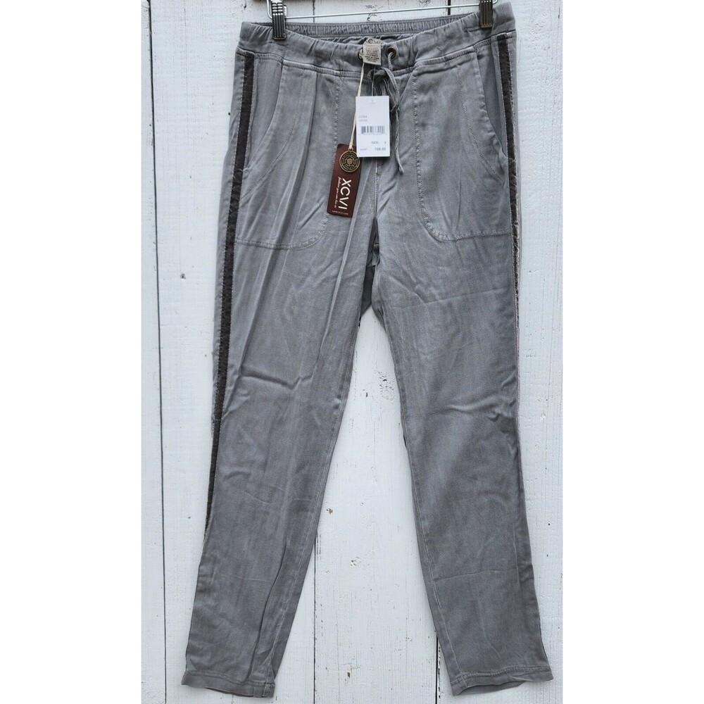 XCVI Women's Vintage Wash Crop Velvet Stripe Utility Pant Gray Size S (2-4) NEW